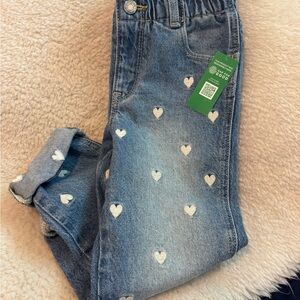 Kids Denim Heart Print Jeans - White Hearts